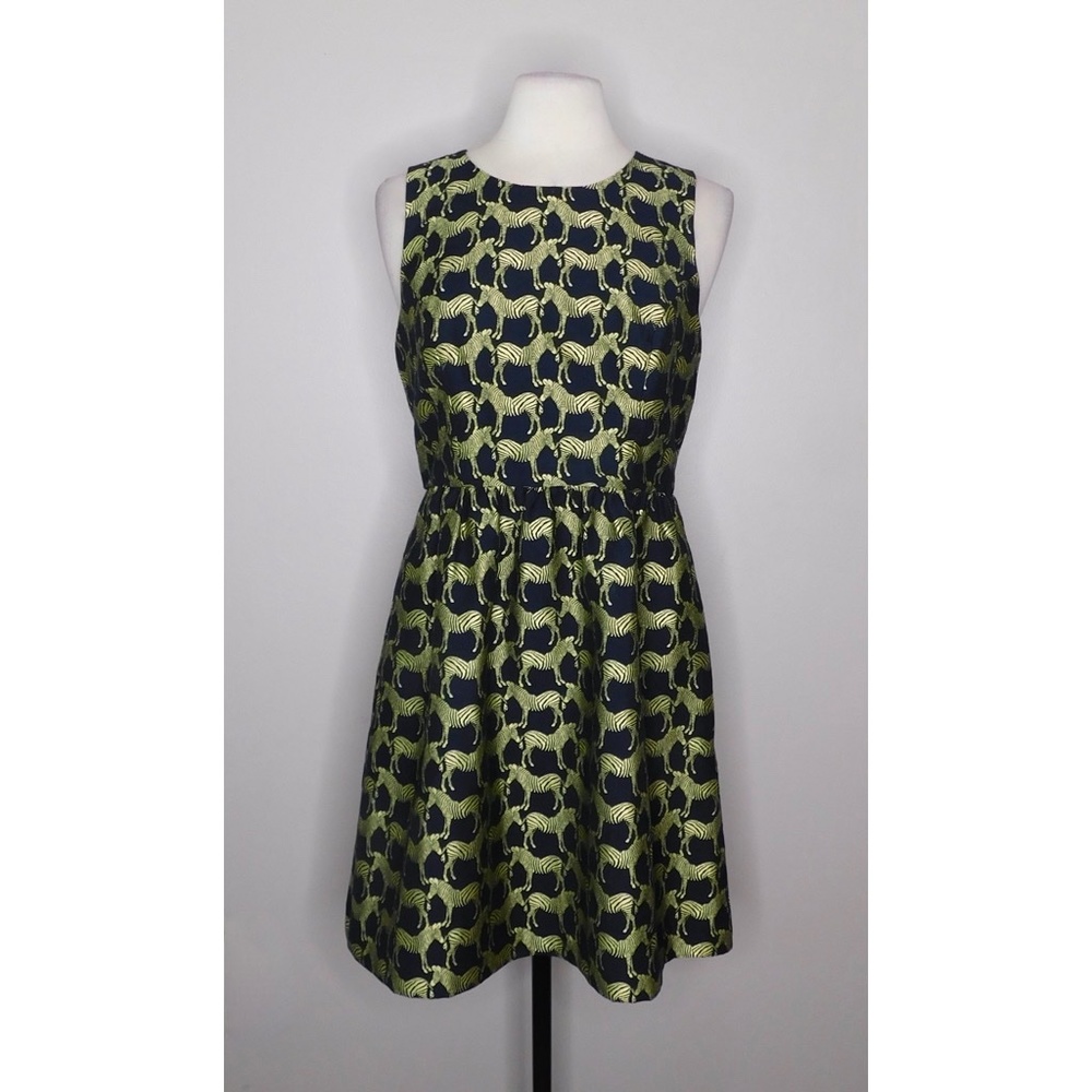 CROWN & IVY Black & Metallic Gold Zebra Print Pattern Fit N’ Flare Dress ~ 10